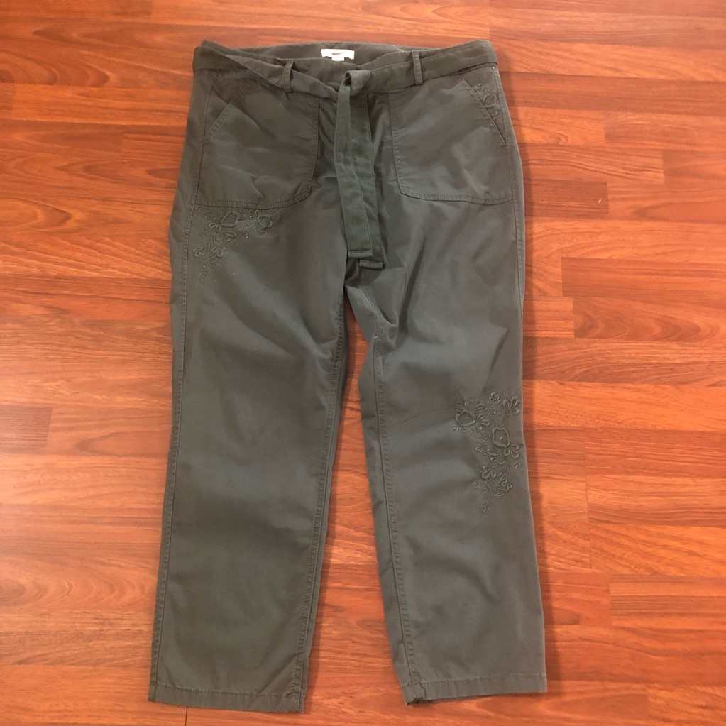 Ann Taylor Loft Embroidered Chino Crop Pants 12 Green New